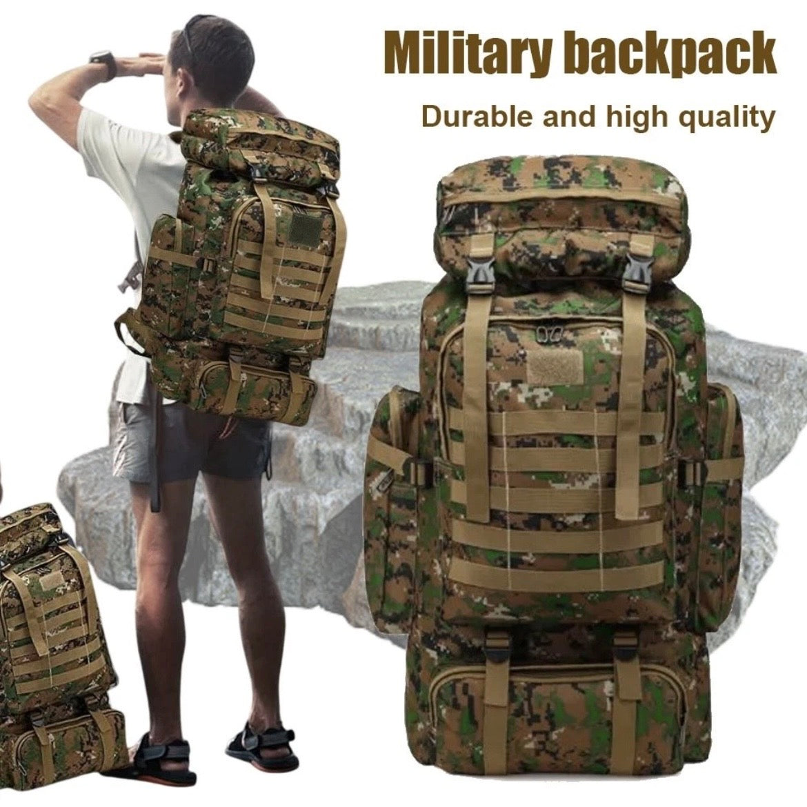 Tarnung Kampfrucksack 75L Rucksack Outdoor Armeerucksack Wander Trekking