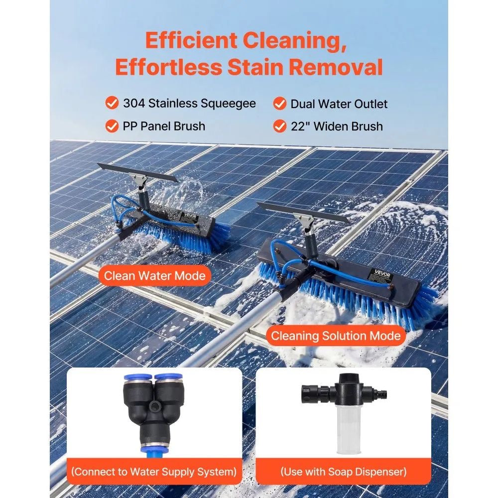 Solarpanel Reinigungsset Teleskop Bürste 10m mit Wasserdurchlauf Reinigung