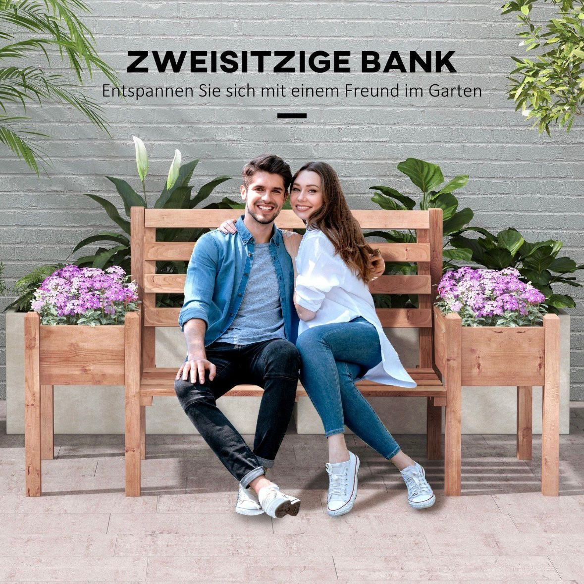 Gartenbank 2 Sitzer Sitzbank Holzbank Balkonbank Blumenkasten Bank