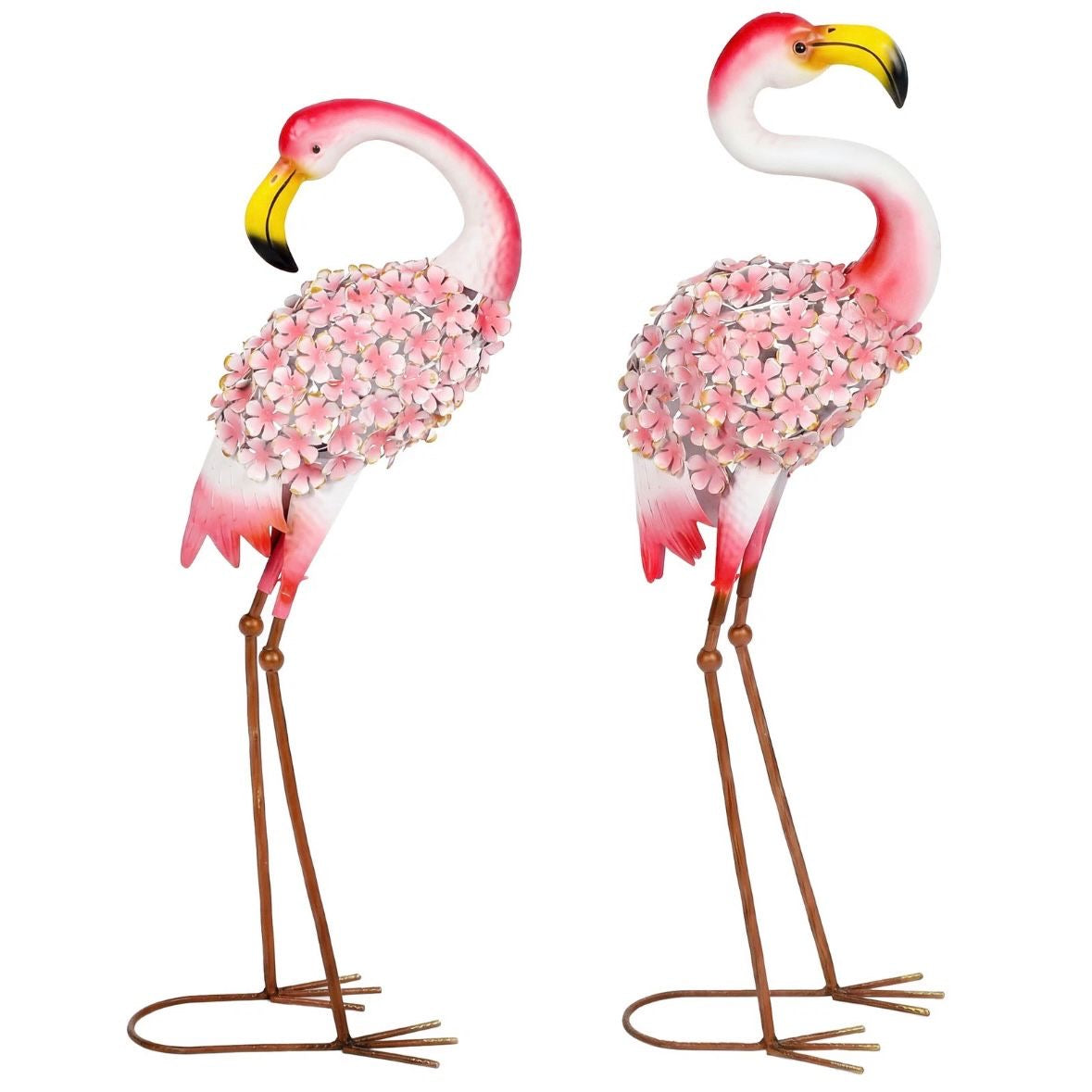 2x Flamingo Gartenstatuen Set Garten Metallvögel Dekoration