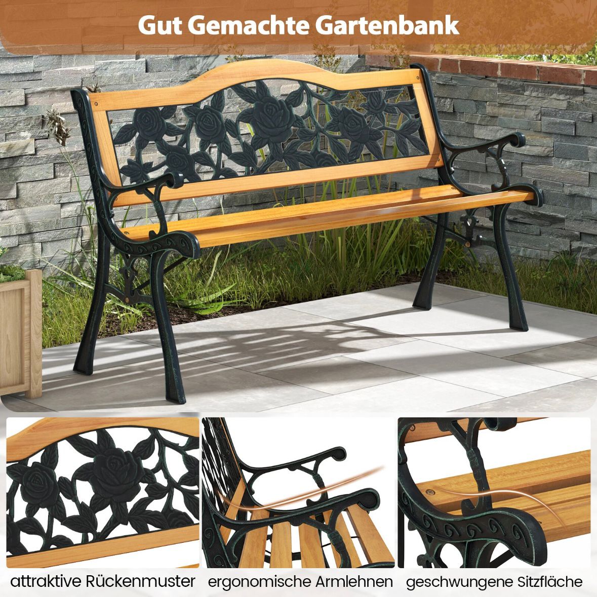 2 Sitzer Gartenbank Sitzbank Holzbank Garten Rückenlehne
