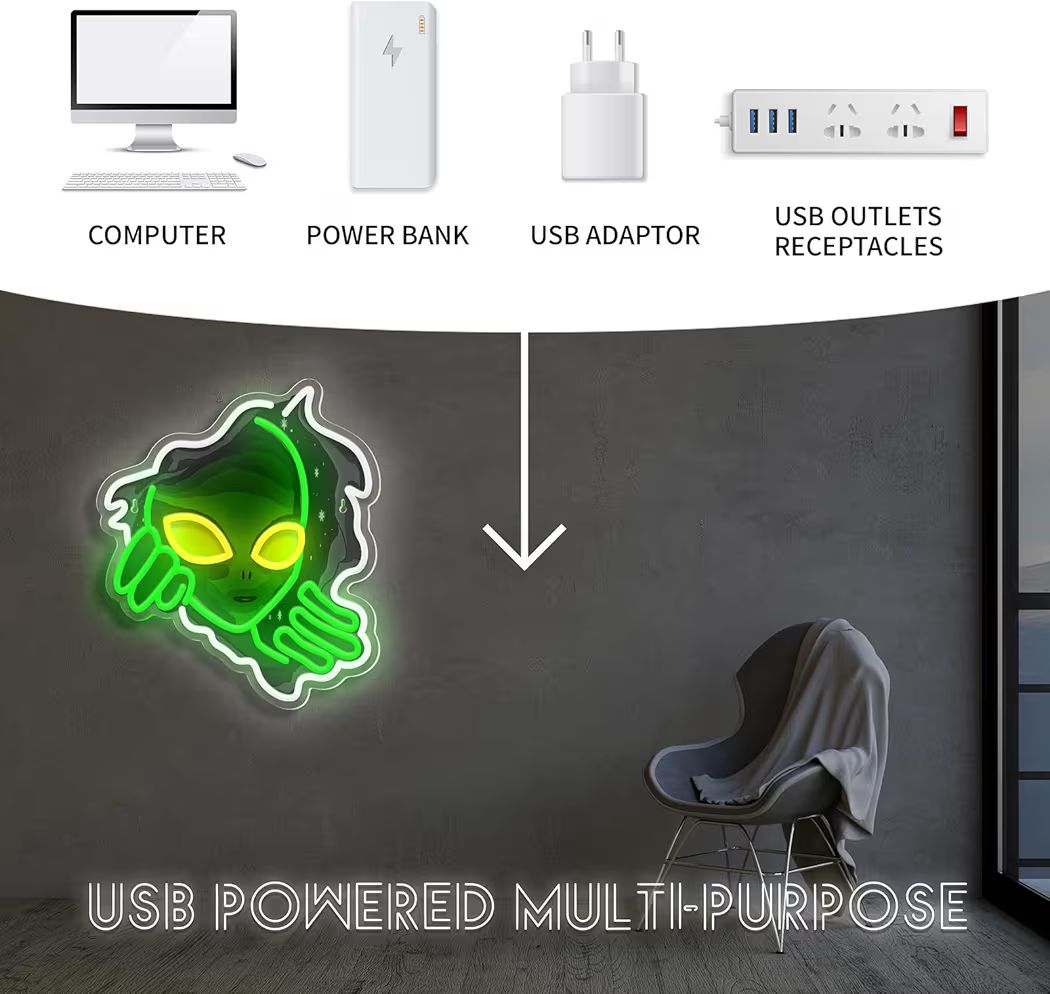 LED Neon Schild Alien Weltall Neonlicht USB Zimmer