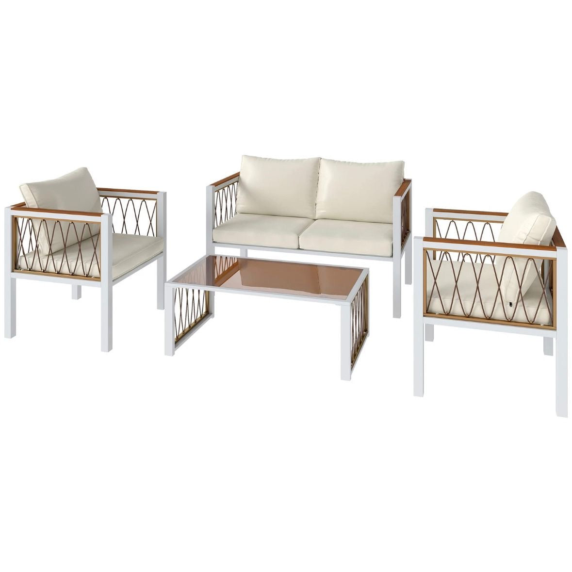 4x Gartenmöbel Set Polyrattan Lounge-Set mit Zweisitzer 2 Sessel