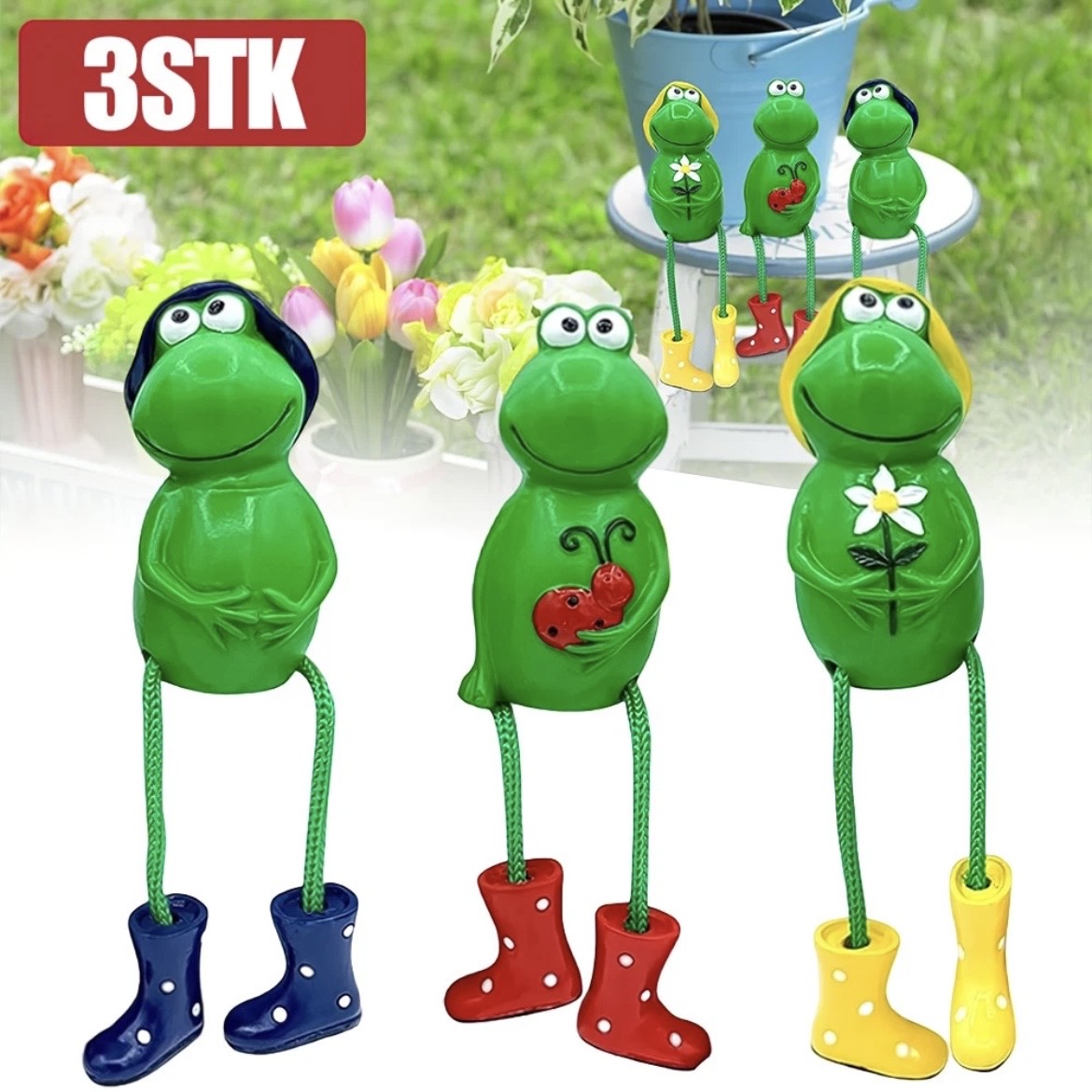 3x Frosch Figuren Garten Deko Frösche Miniteich Deko Set Gartendeko