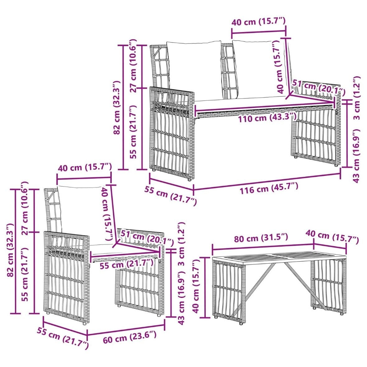4tlg Gartenmöbel Set Rattan Lounge Sitzgruppe Garten Terrasse