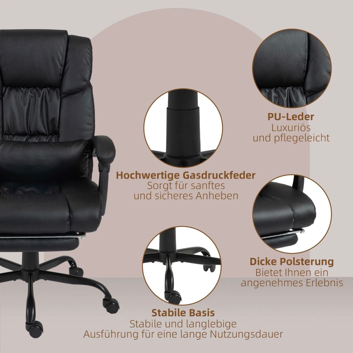 Vinsetto Bürostuhl Ergonomisch Massagefunktion Fußstütze Sessel