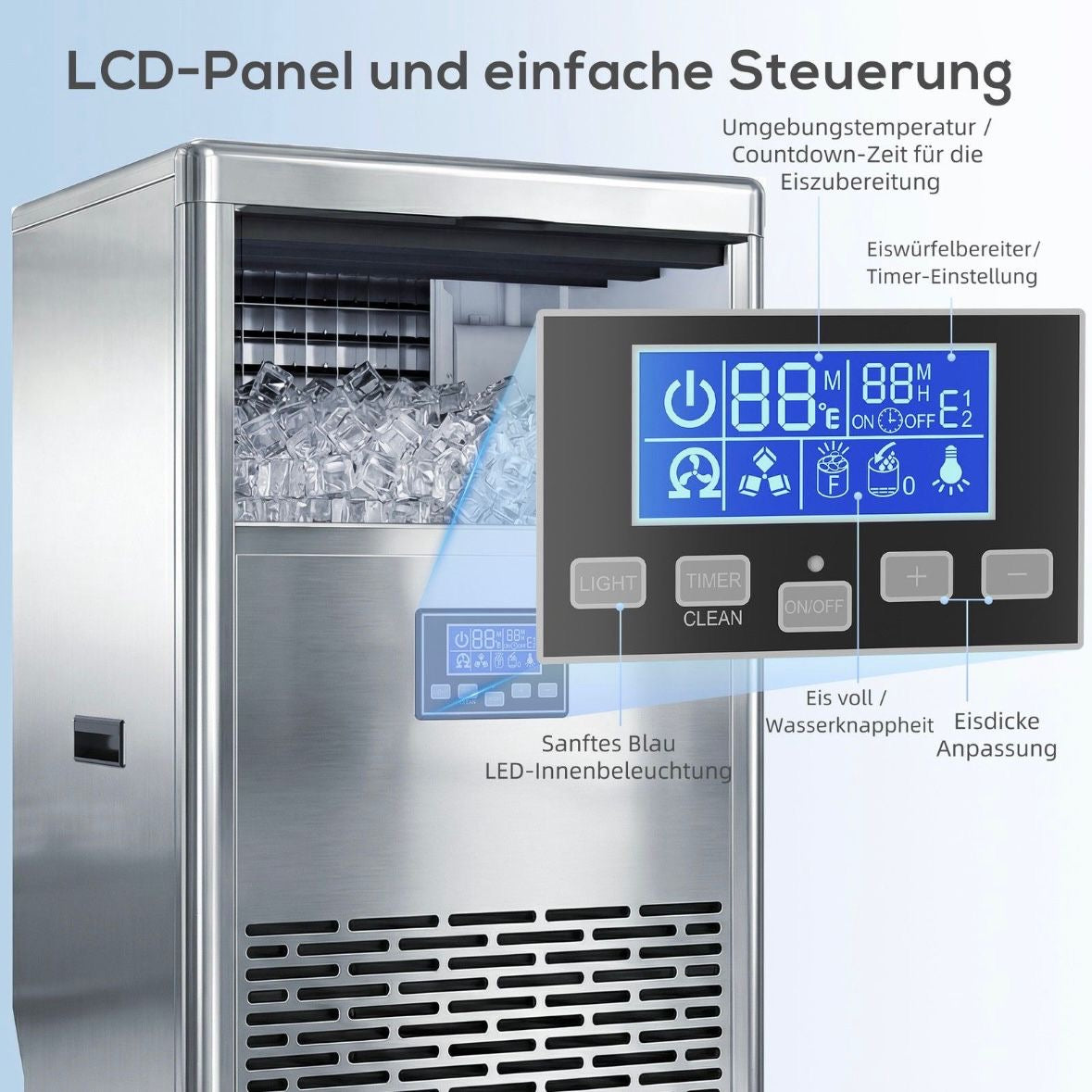 Kommerzielle Eiswürfelmaschine 45kg/24h Eismaschine 13kg Eis