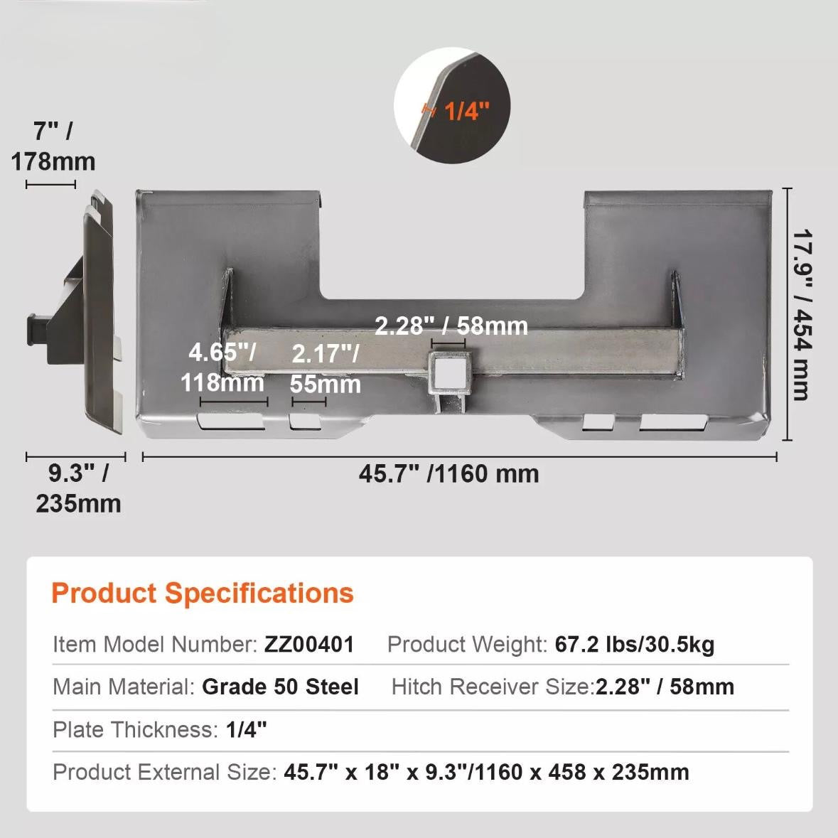6,35mm Kompaktlader Befestigungsplatte 6cm