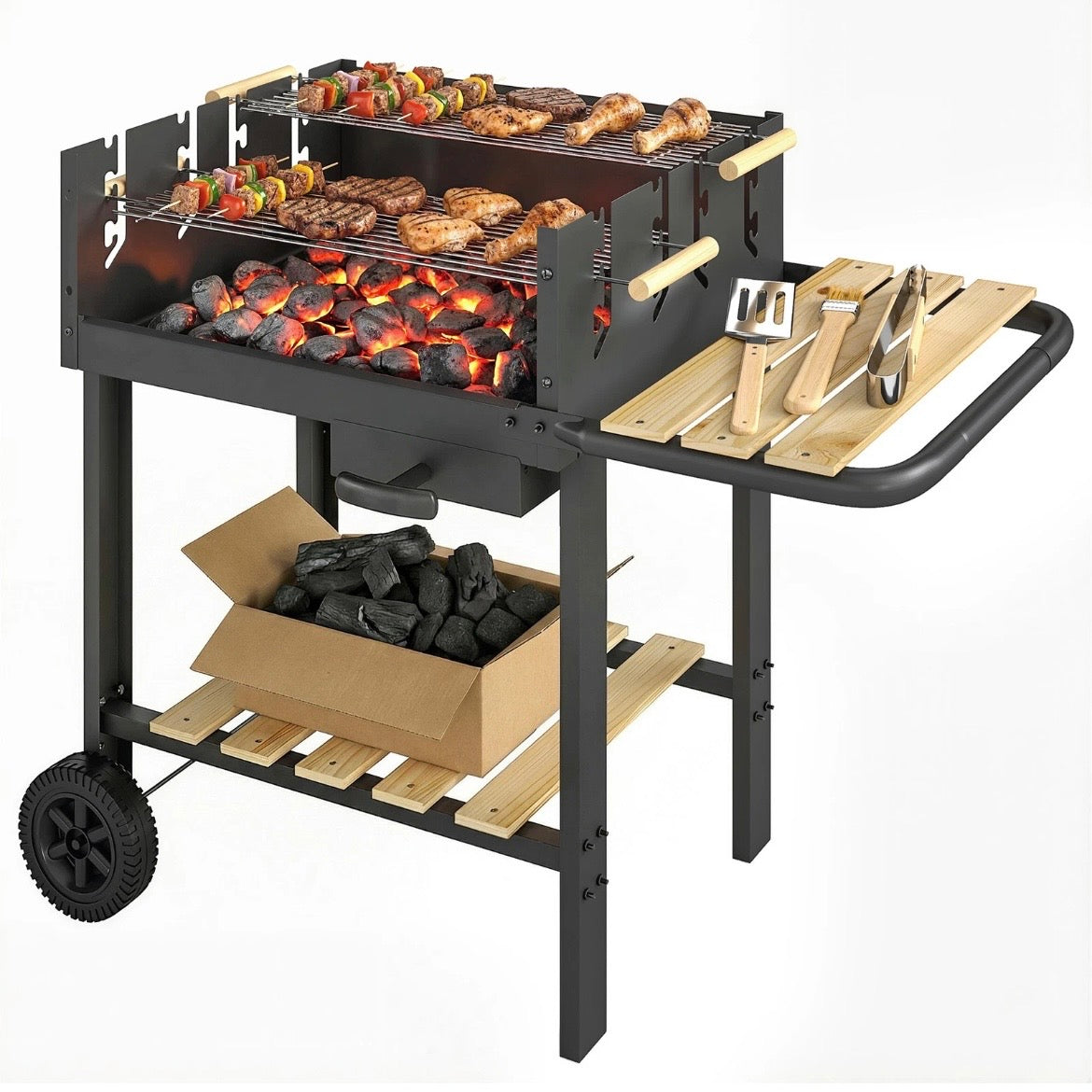 Holzkohlegrill Grillwagen Höhenverstellbar Grill