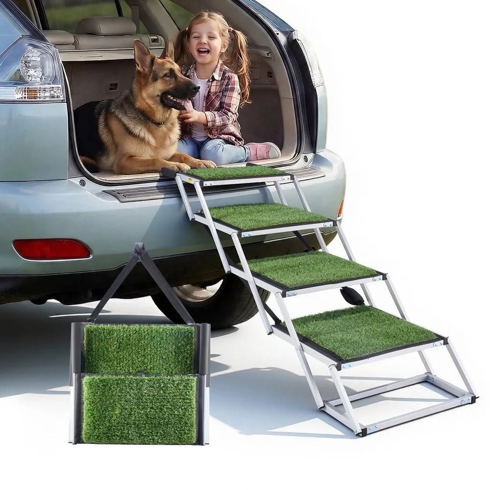 Hundetreppe Auto Einstiegshilfe Hundeleiter 4 Stufen Kunstrasen 90 kg