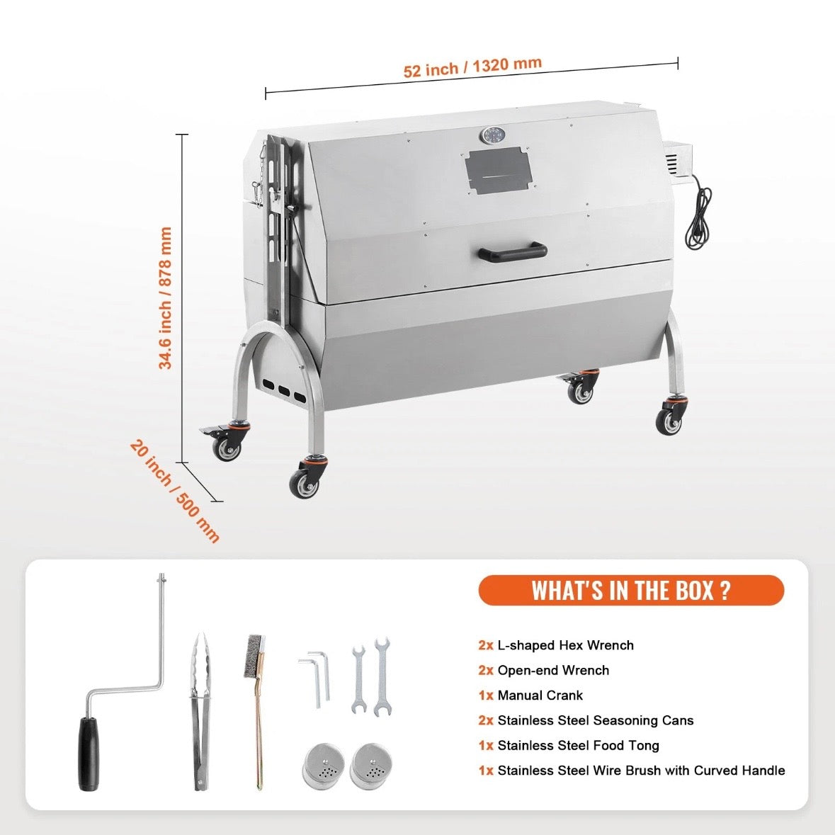 Elektrischer Spanferkelgrill aus Edelstahl mit 52W Motor