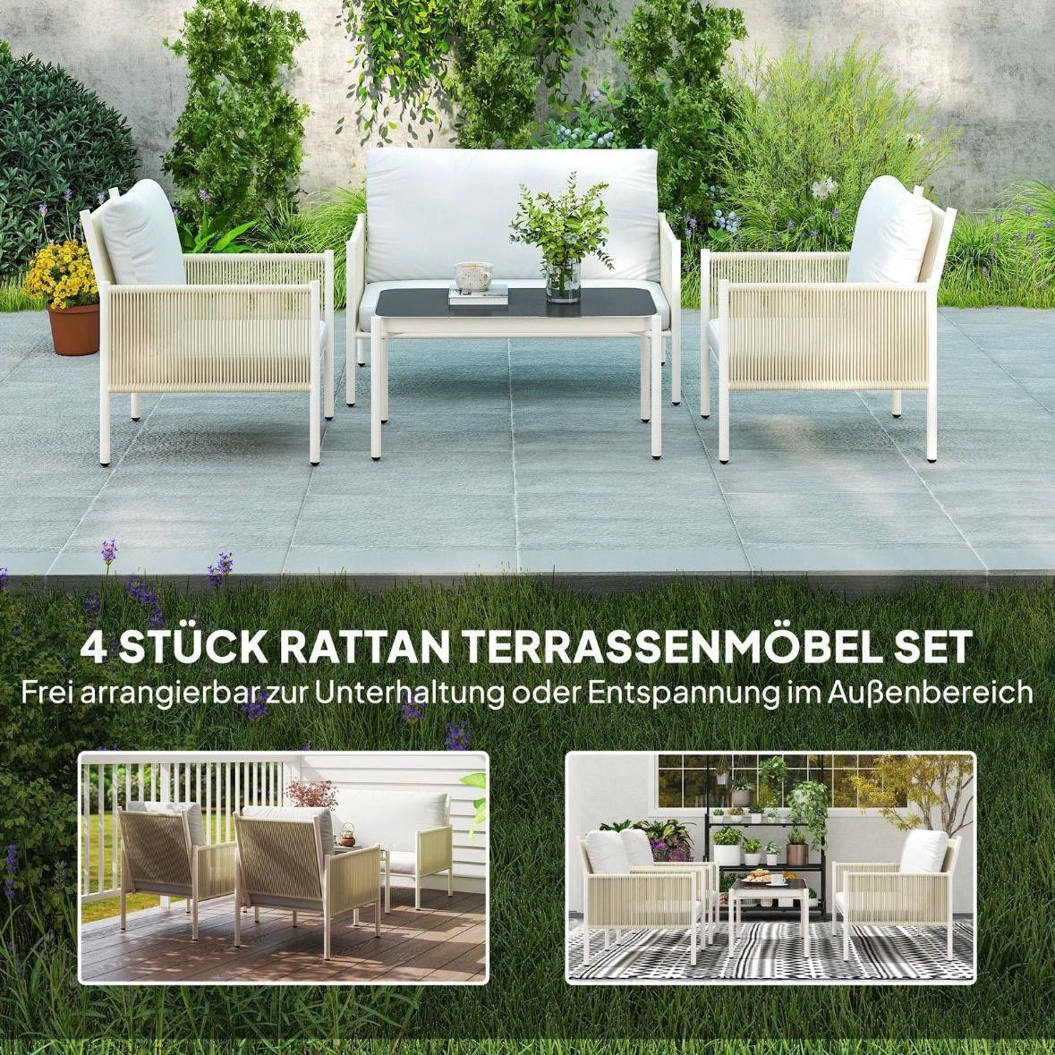Polyrattan Gartenmöbel Set 4-teilig Sofa, Sessel & Couchtisch