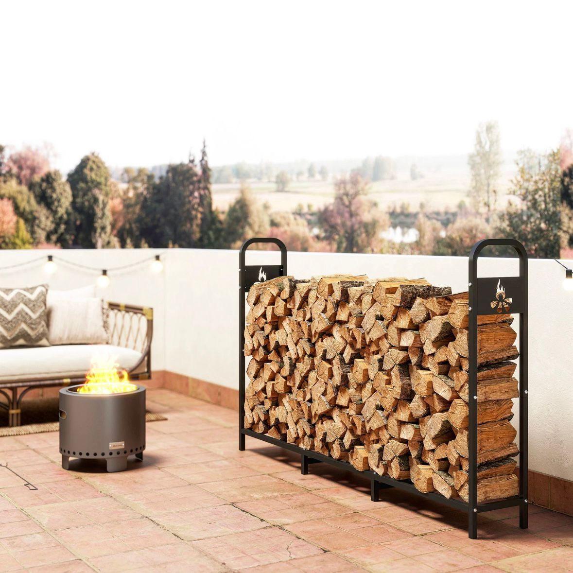 Kaminholzregal Brennholzlager mit Abdeckung 199cm Stahl bis 300kg