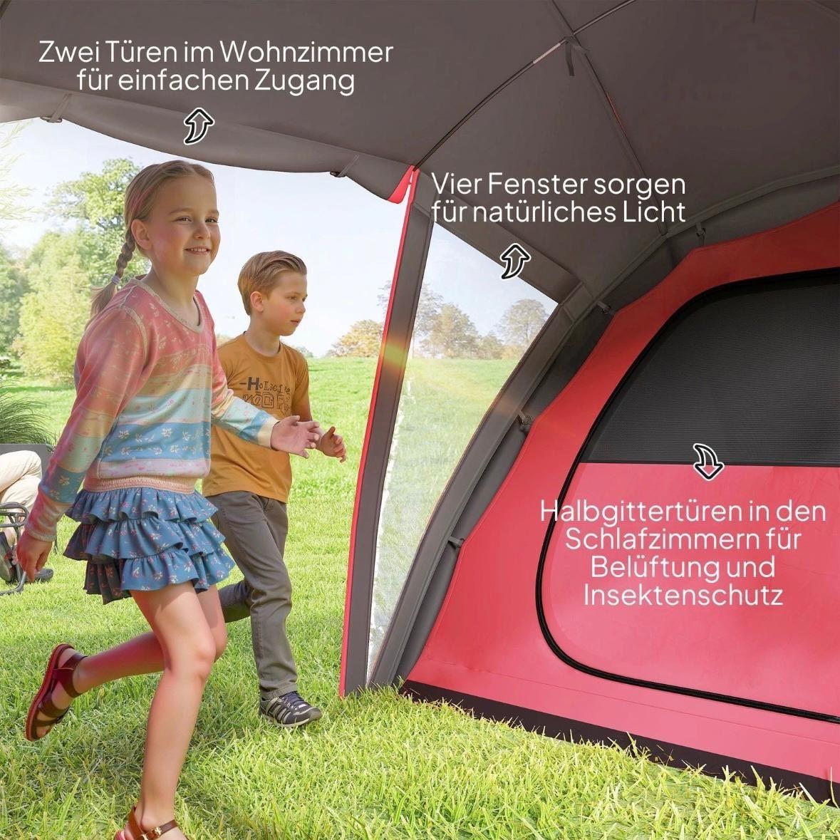 Tunnelzelt für 4–6 Personen – Familienzelt mit 2 Schlafkabinen & Wohnbereich