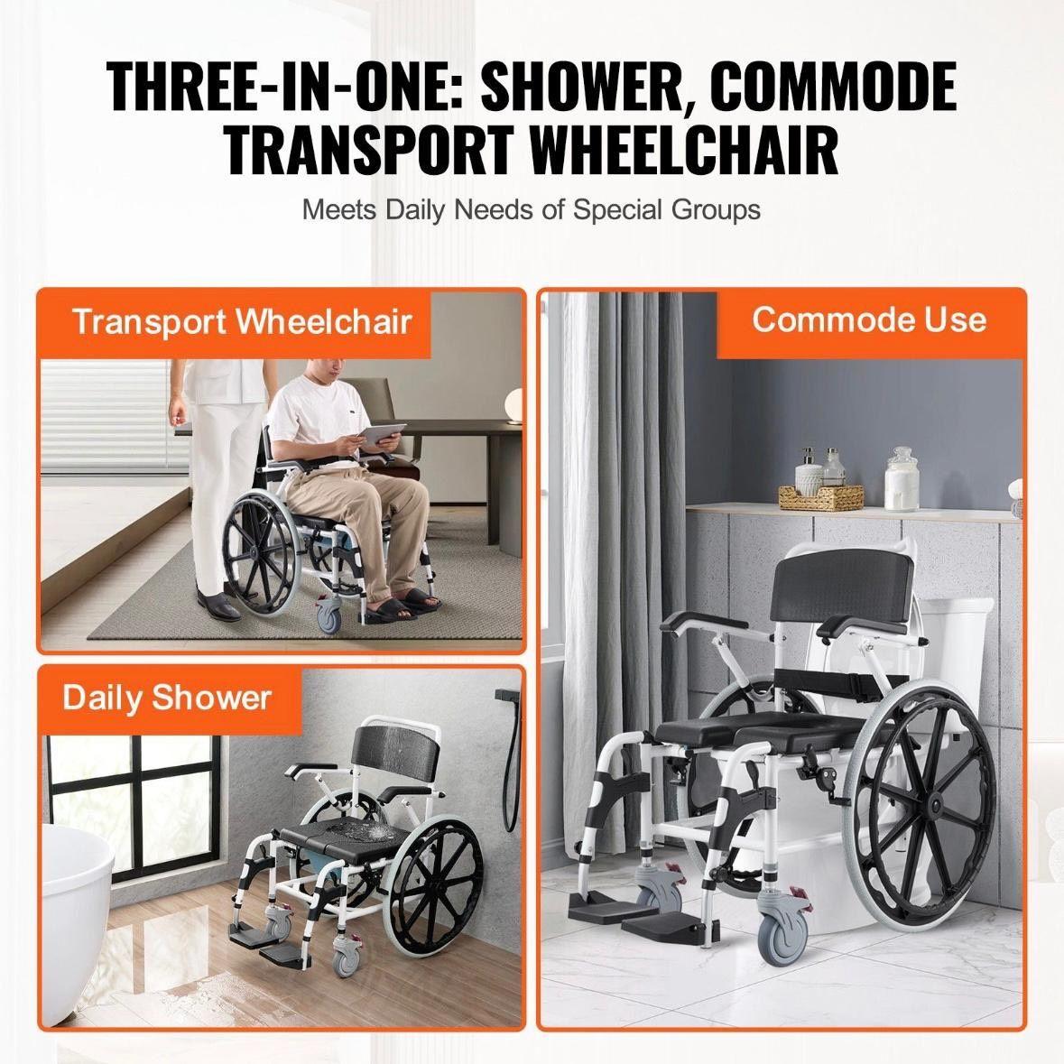 Toiletten- & Duschrollstuhl mit PU-Sitz und Aluminiumrahmen