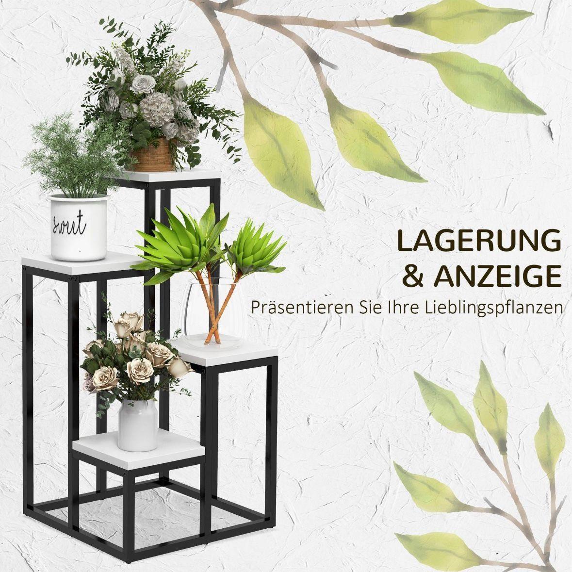 4-stufiger Pflanzenständer aus Stahl & Tannenholz – platzsparendes Blumenregal