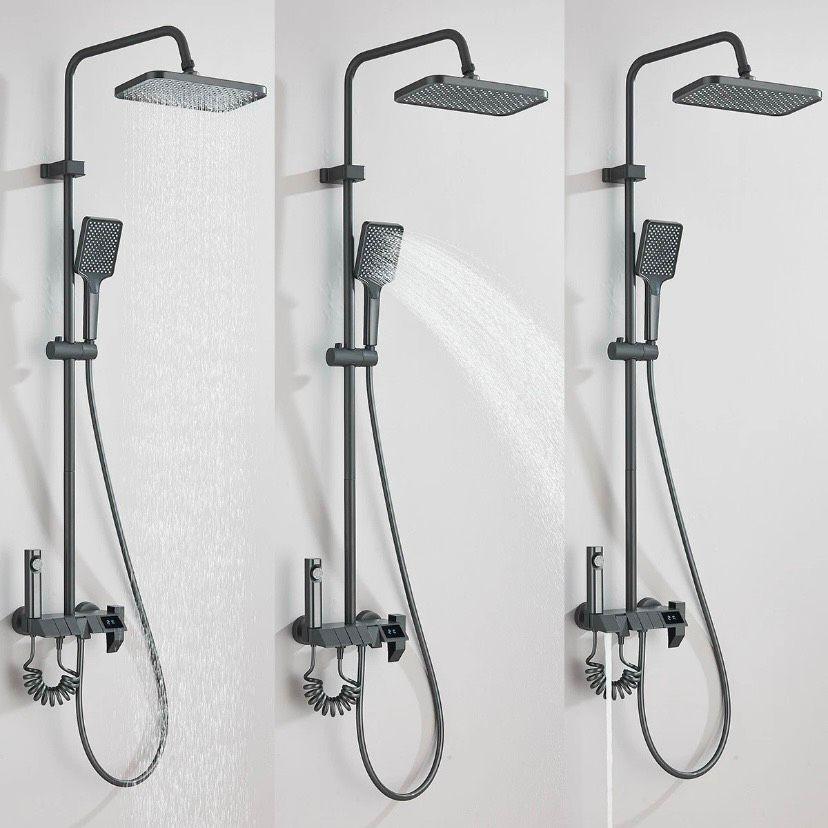 Duschsystem Grau mit Thermostat Regendusche + Handbrause Komplettset