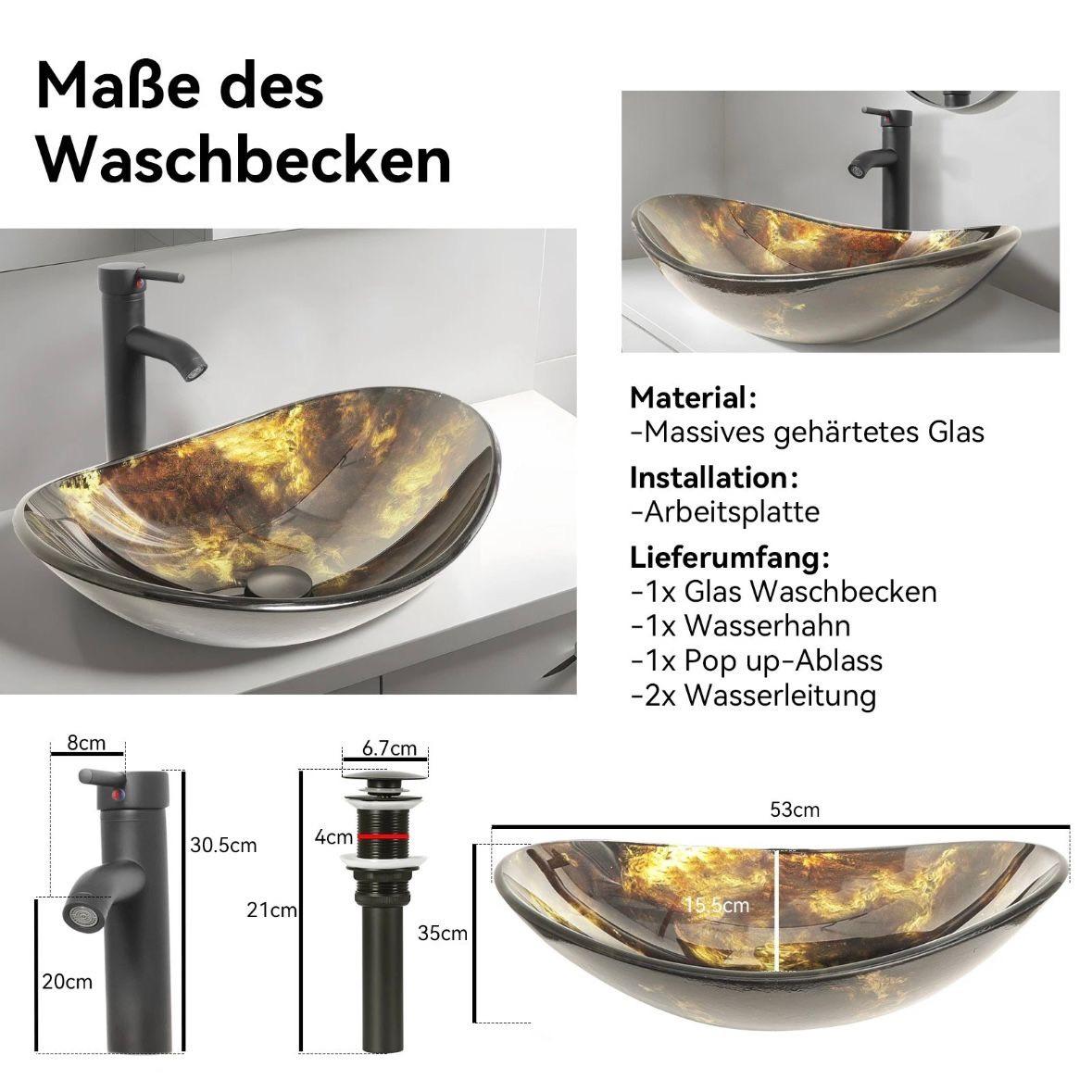 Glaswaschbecken Aufsatzwaschbecken Set Wasserhahn