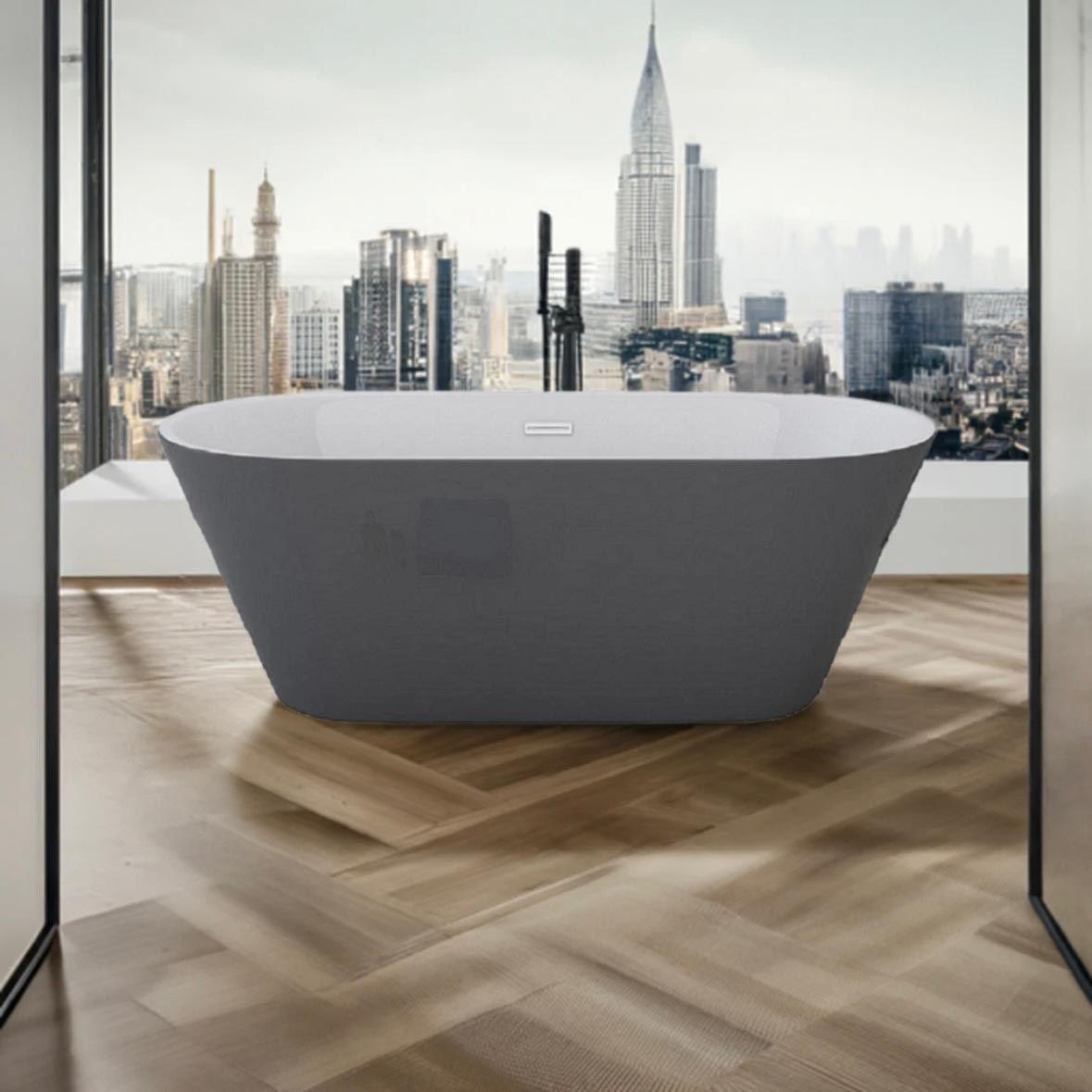 Freistehende Badewanne Lausanne Grau 170 cm – Design Acryl Wanne