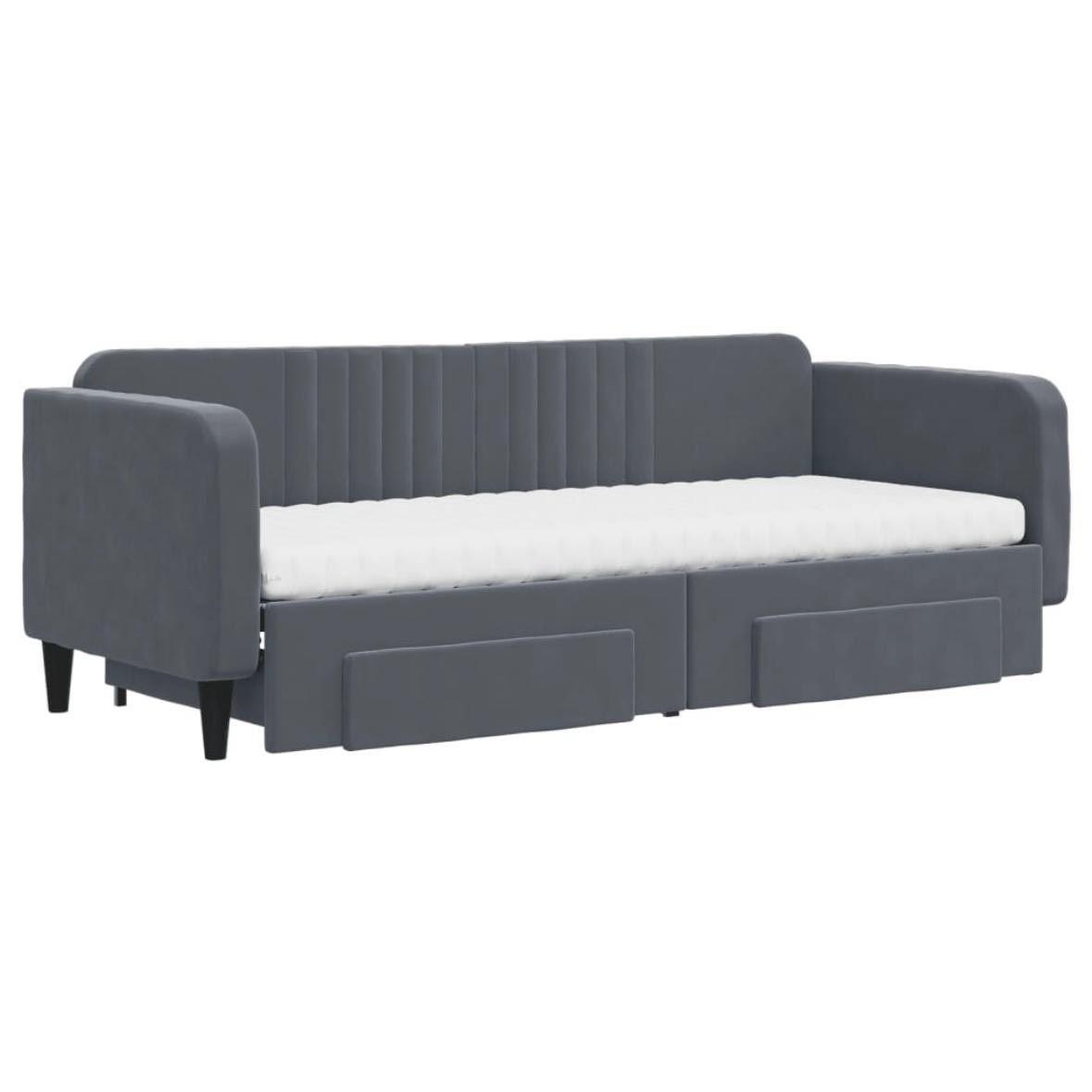 Tagesbett 100×200cm mit Matratze & Bettkasten Samt Dunkelgrau