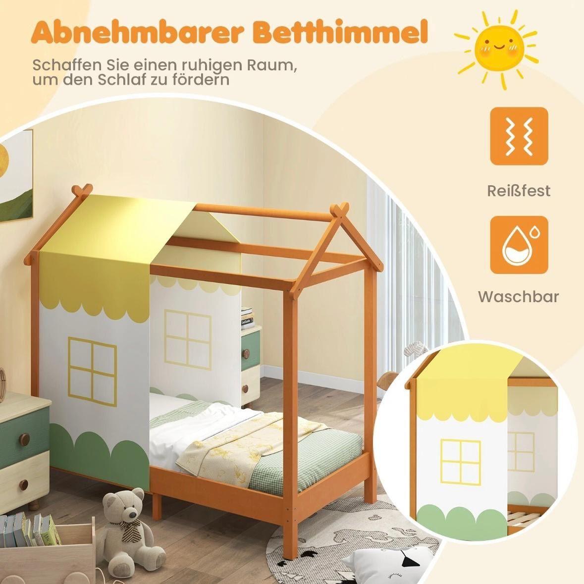 Hausbett Kinder 140×70cm mit Betthimmel Kinderbett