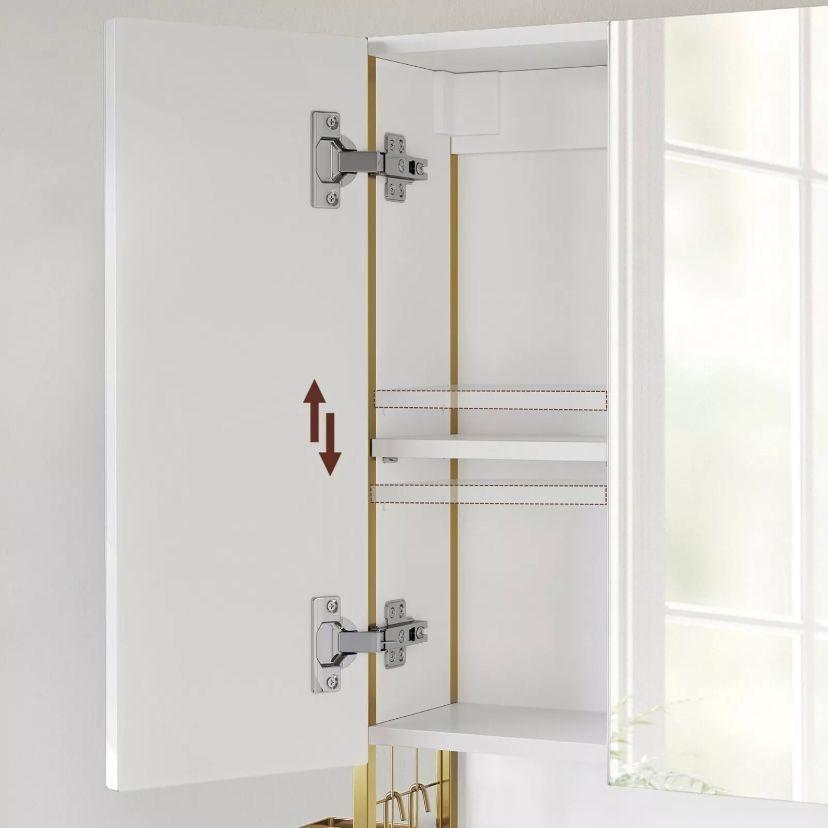 Badschrank mit LED & Spiegel Weiß Gold Wandschrank Badezimmer mit Stauraum