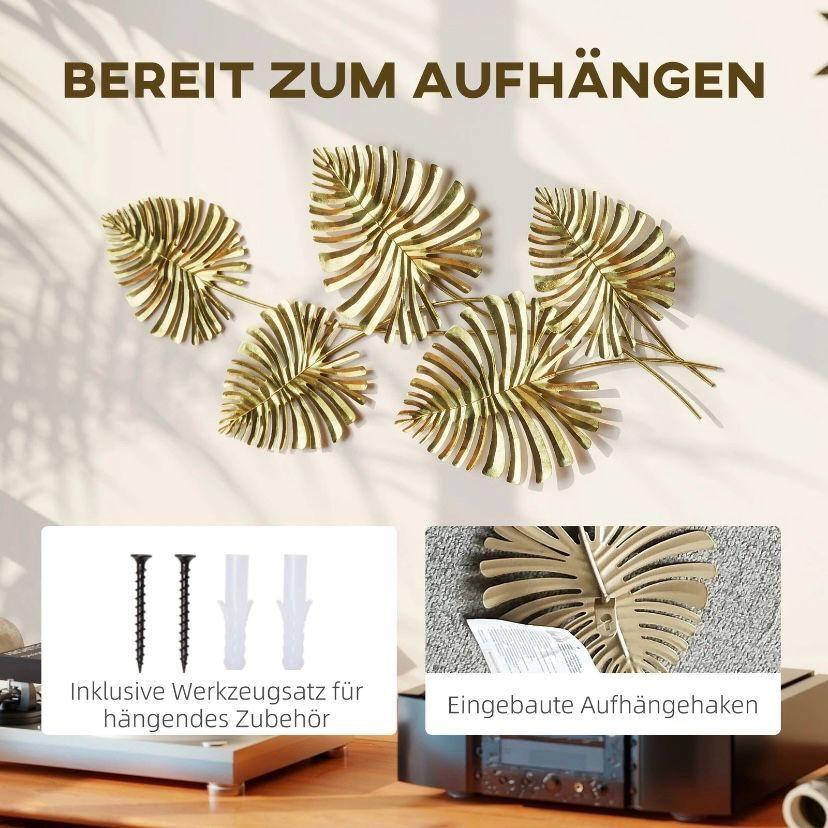 Metall Wandbild Monstera Gold Wanddeko Blätter