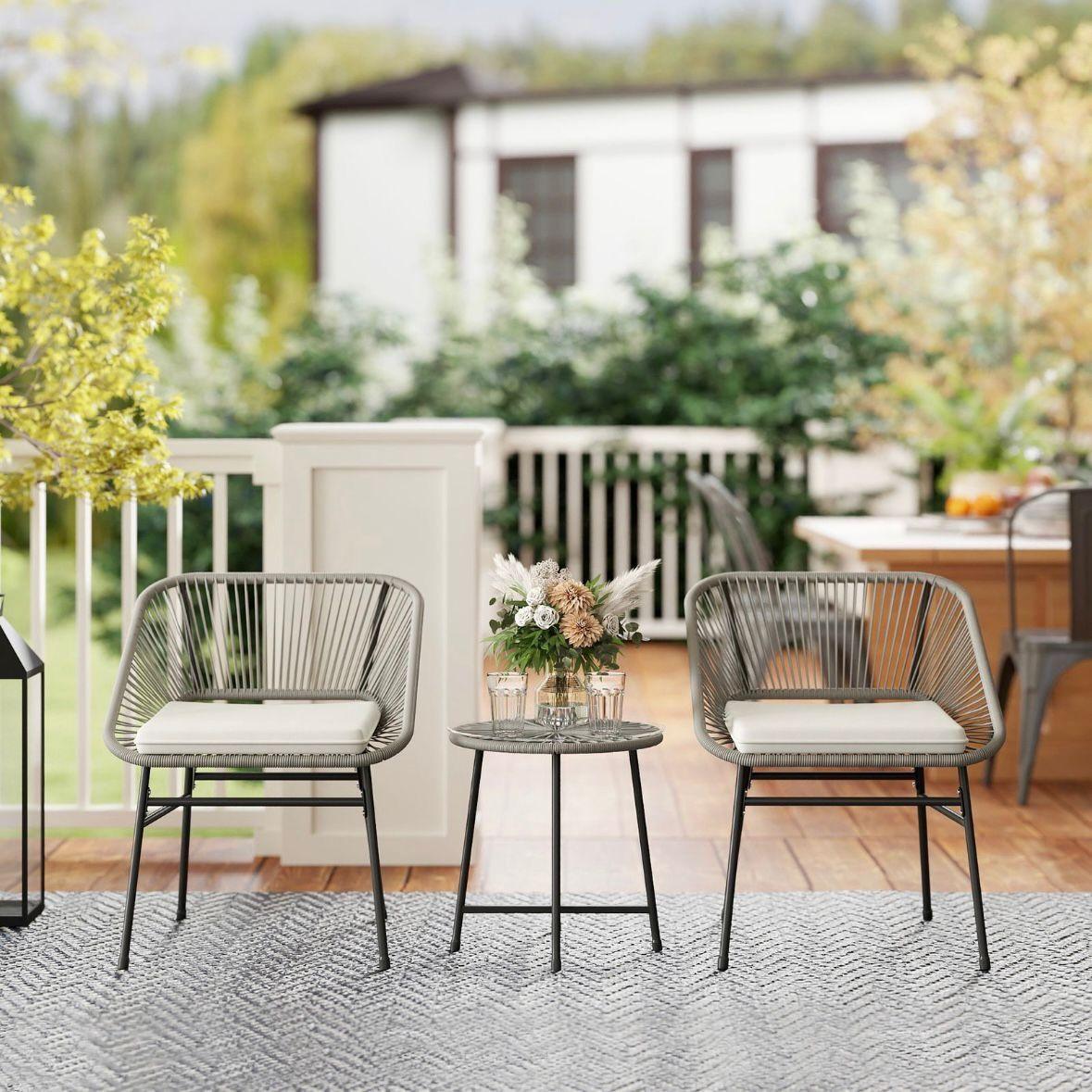 3tlg Polyrattan Balkonmöbel Set Tisch Stühle
