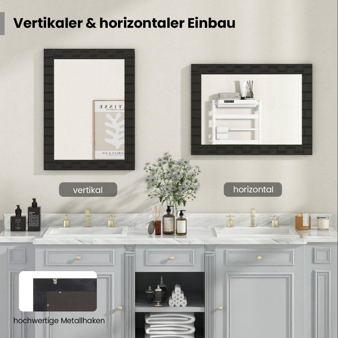 Wandspiegel Schwarz Holzrahmen Rechteck Spiegel 80x60 Modern