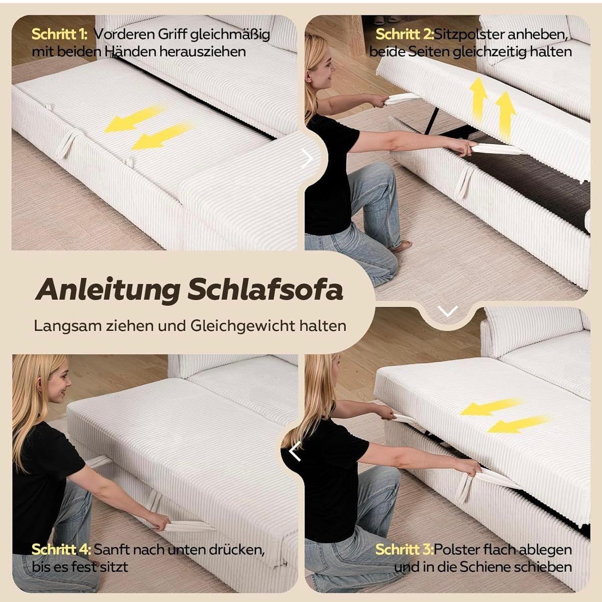 Modernes Eck-Schlafsofa mit Schlaffunktion & Stauraum Cord
