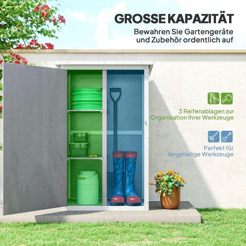 Gartenschrank Holz Geräteschrank Gartenhaus Weiß Grau