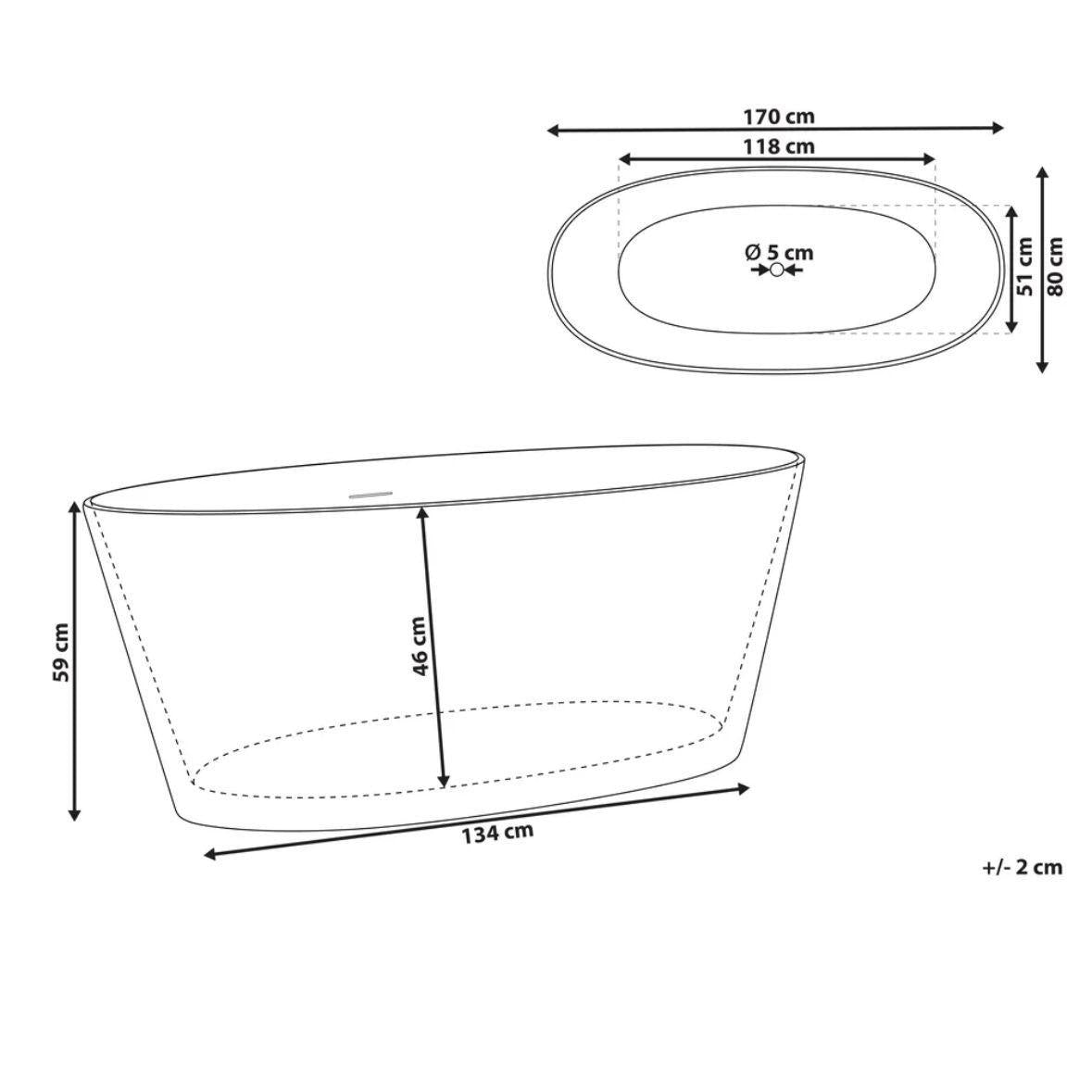 Freistehende Badewanne 170cm Oval Acryl Diamantmuster 289L