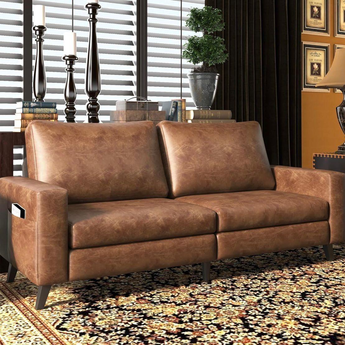 Modernes 3-Sitzer Sofa Stoff mit Massivholzrahmen