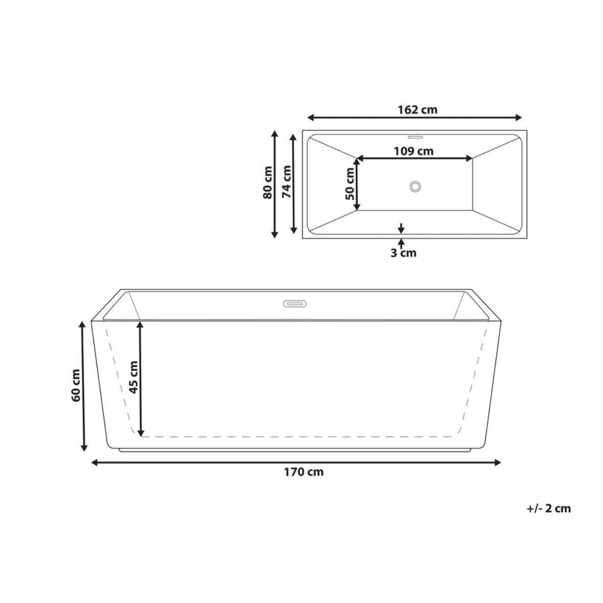 Freistehende Badewanne 170 cm Mattschwarz Acryl Rechteckig 280L