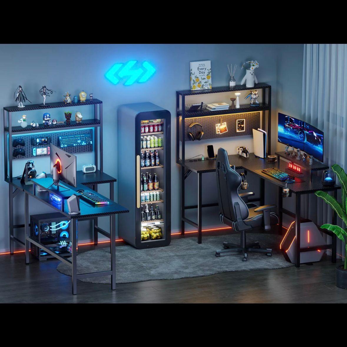 Gaming Schreibtisch L Form LED Steckdose