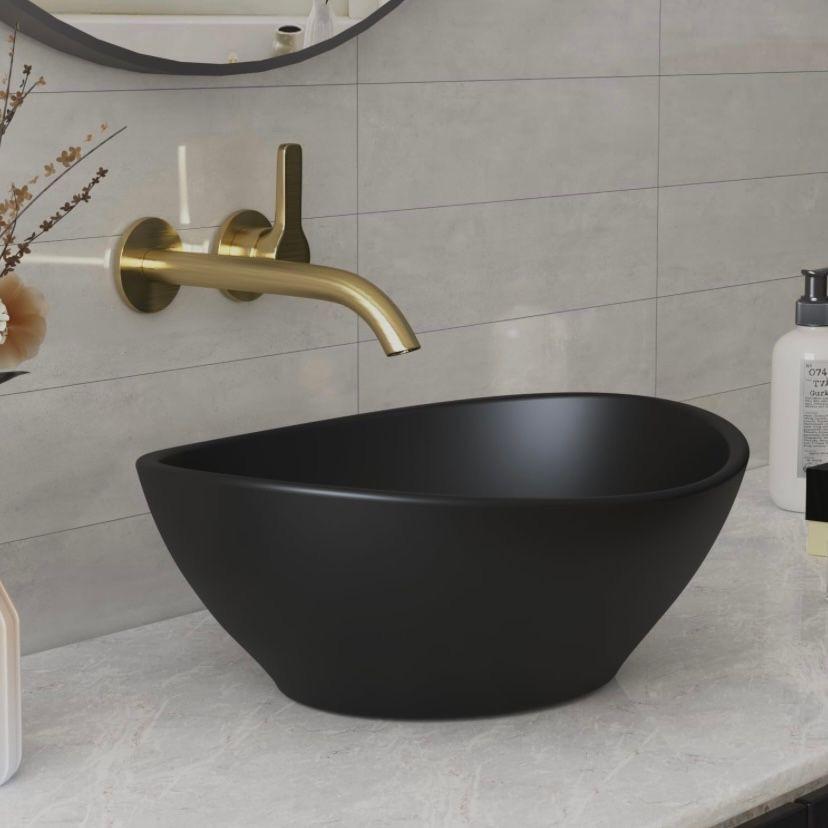 Aufsatzwaschbecken Schwarz Oval 40 × 33 cm Keramik