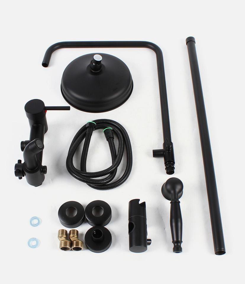 Duschsystem Retro Schwarz Regendusche Set mit Handbrause Wandmontage