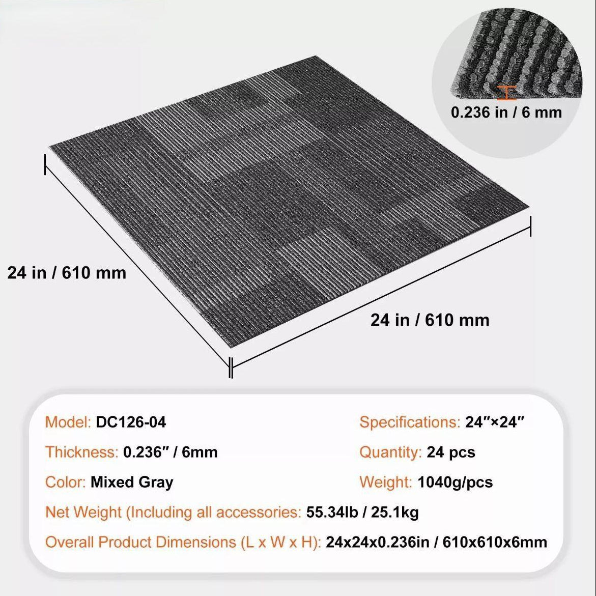 Teppichfliesen 24er Set Grau 61×61cm