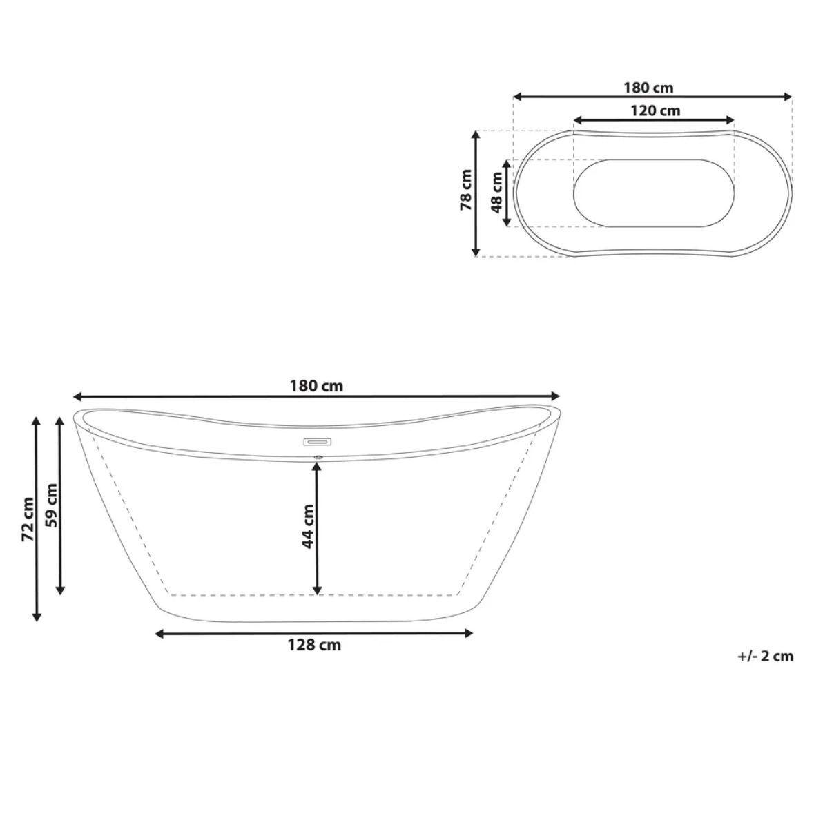 Freistehende Badewanne 180cm Acryl Oval Weiß Doppelseitig
