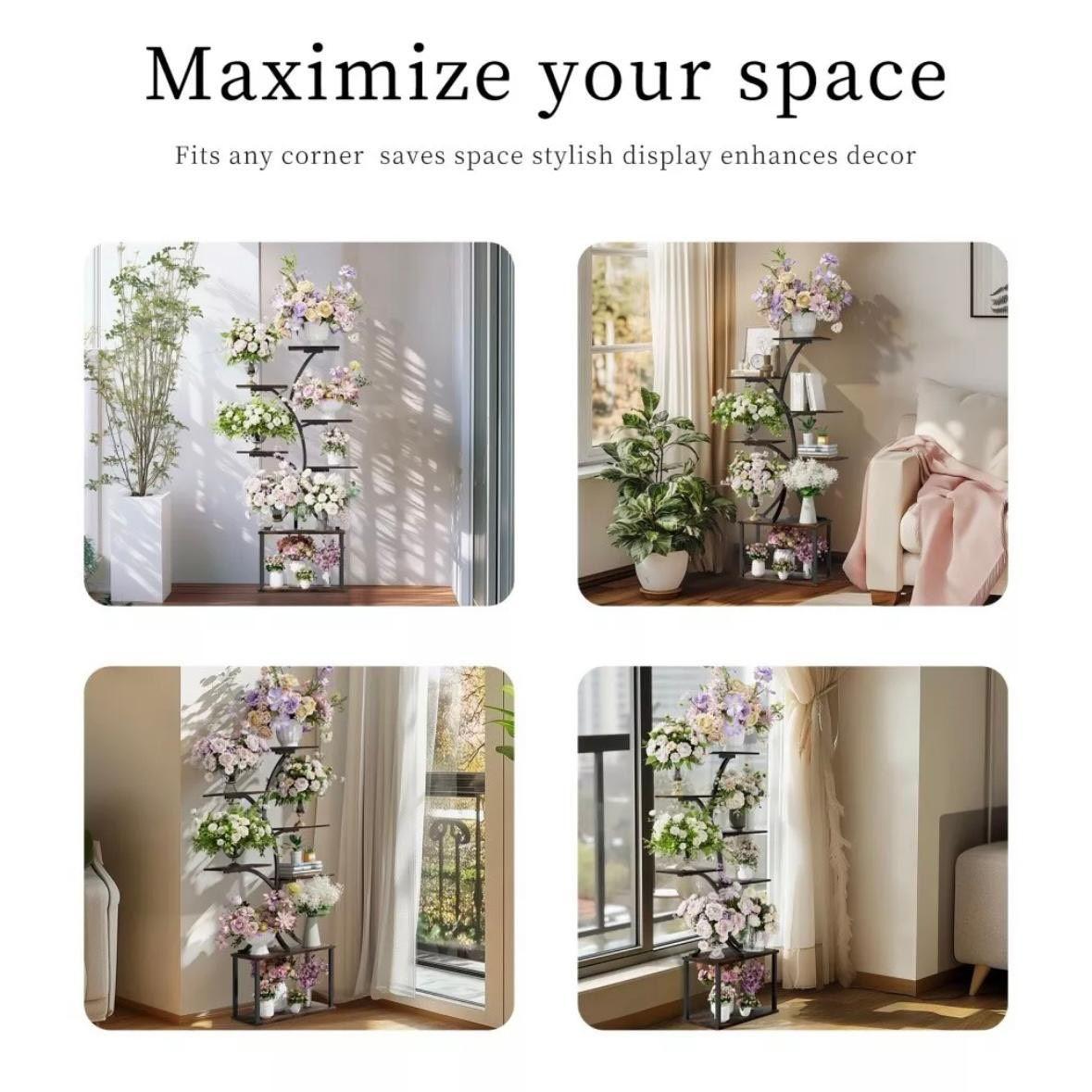 Pflanzenständer Metall Holz 7 Ebenen Pflanzenregal Blumenregal Indoor