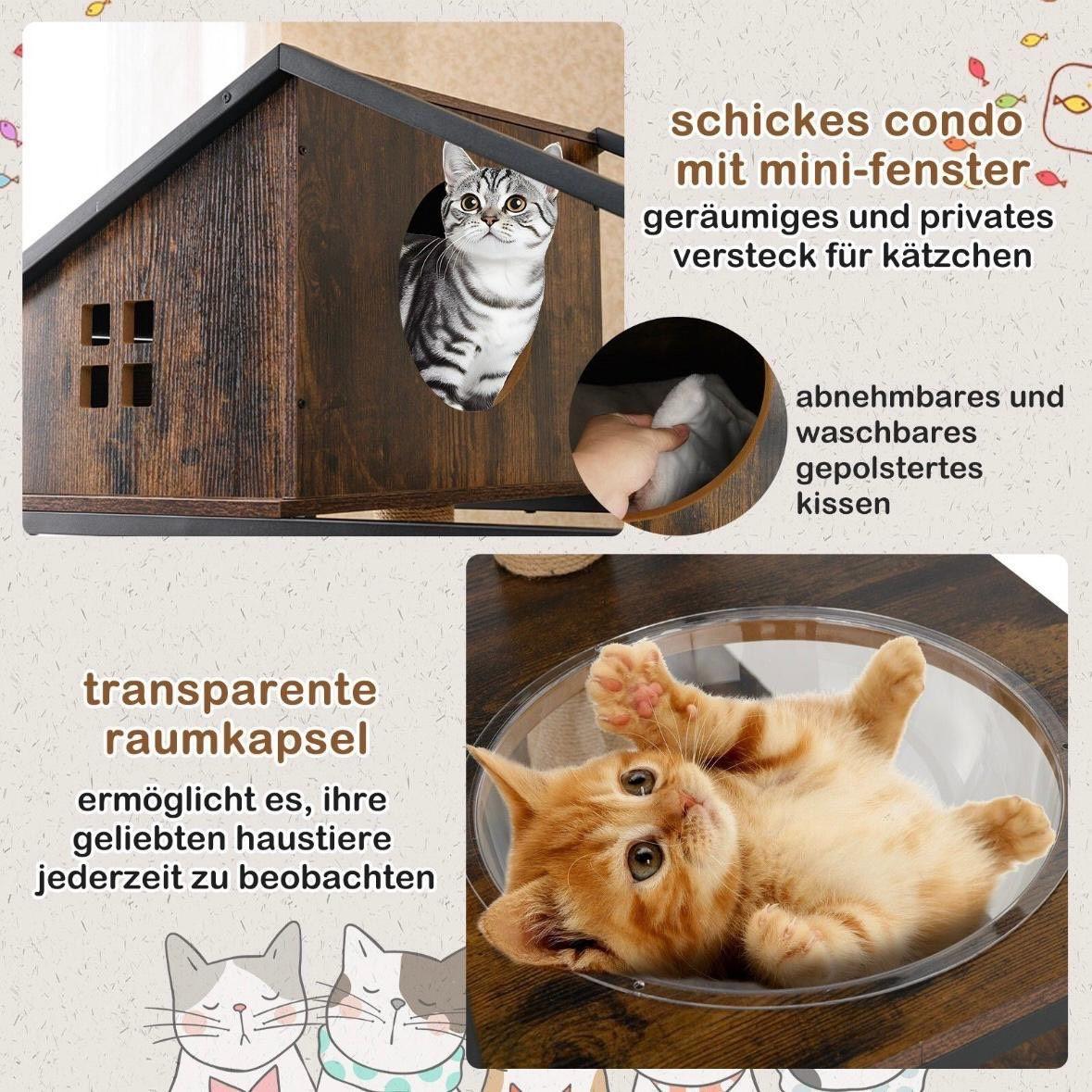 Kratzbaum mit Katzenschrank & Katzenklo – Multifunktionales Katzenmöbel