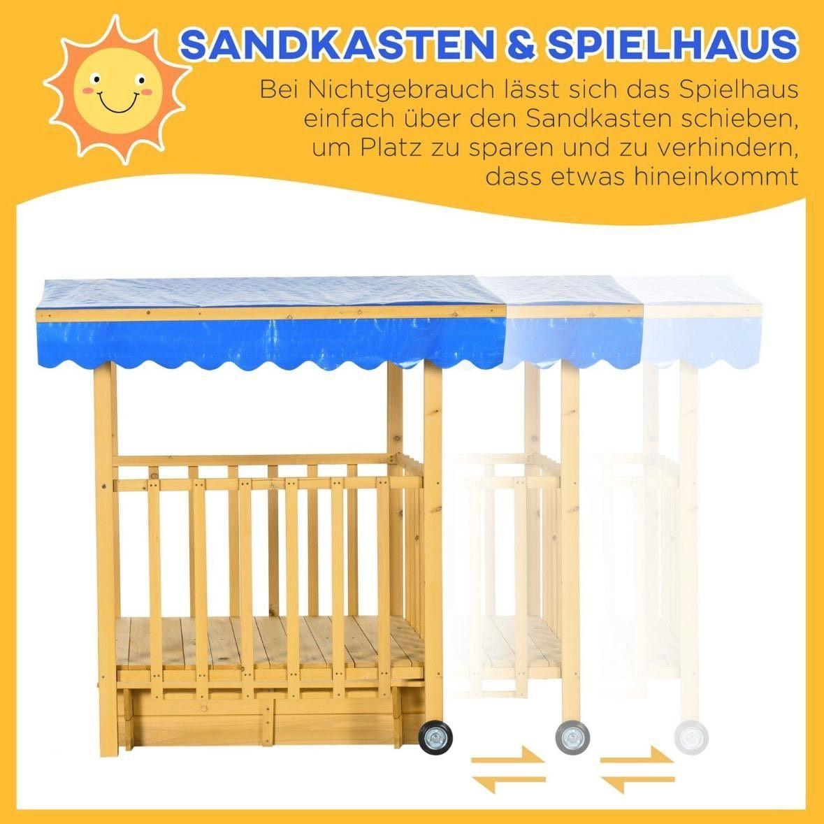 Kinder Sandkasten mit Spielhaus & Sonnendach aus Holz Garten Outdoor
