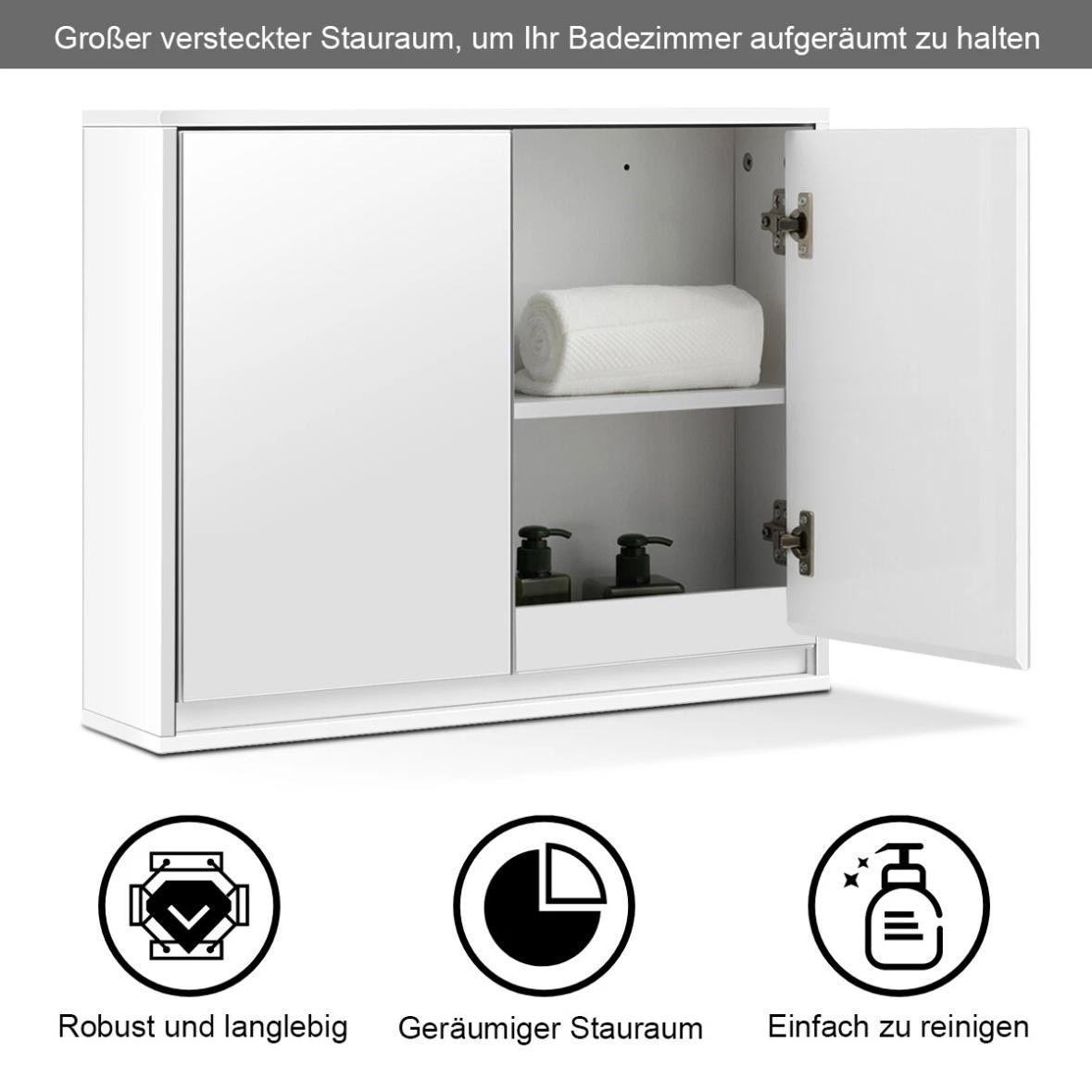 Spiegelschrank Weiß mit 2 Spiegeltüren Badezimmerschrank