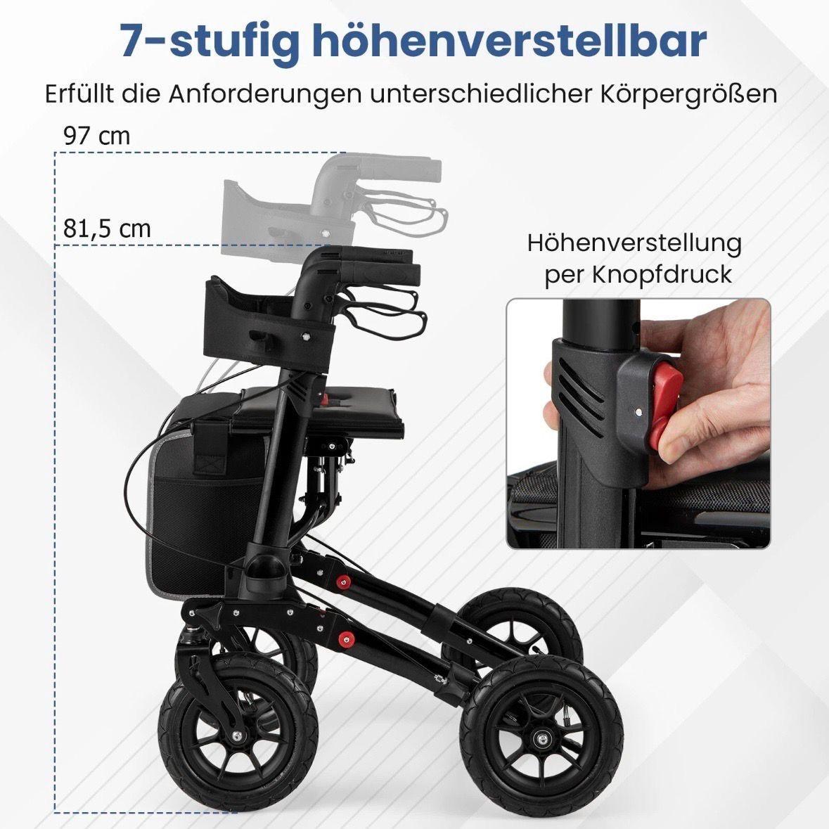 Faltbarer Rollator höhenverstellbar bis 140kg
