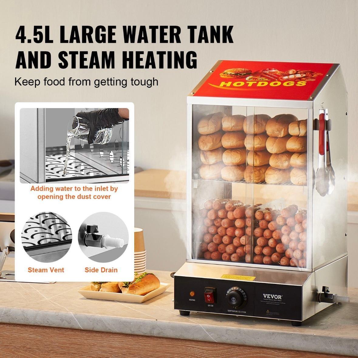 Hot Dog Dampfgarer 2 Etagen mit Brötchenwärmer Edelstahl Gastro