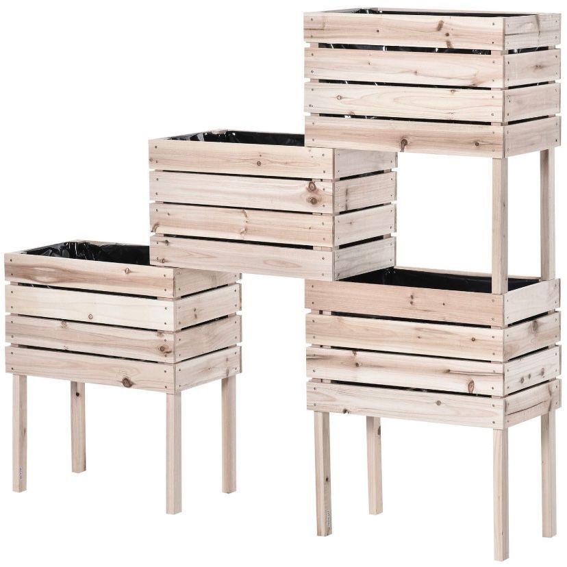Hochbeet Set Holz stapelbar Pflanzkasten Balkon Garten