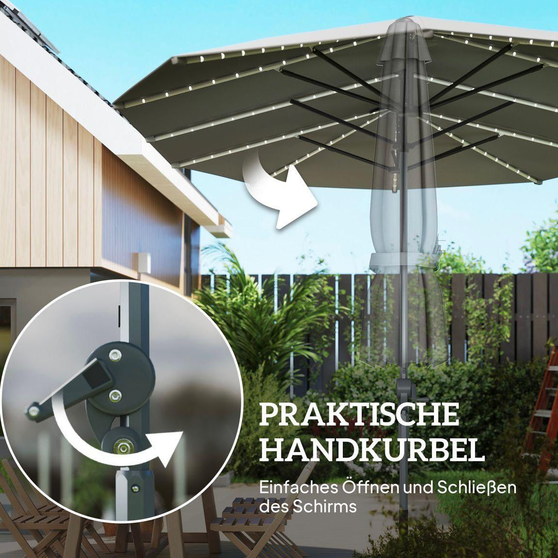 Doppelsonnenschirm Solar LED 4,5m Gartenschirm