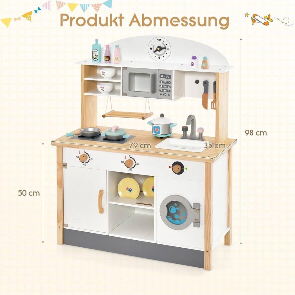 Kinderküche Spielküche aus Holz inkl. Mikrowelle + 17tlg Zubehör