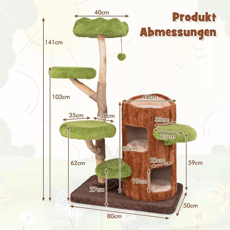 141cm Kratzbaum Katzenbaum Kletterbaum Massivholz