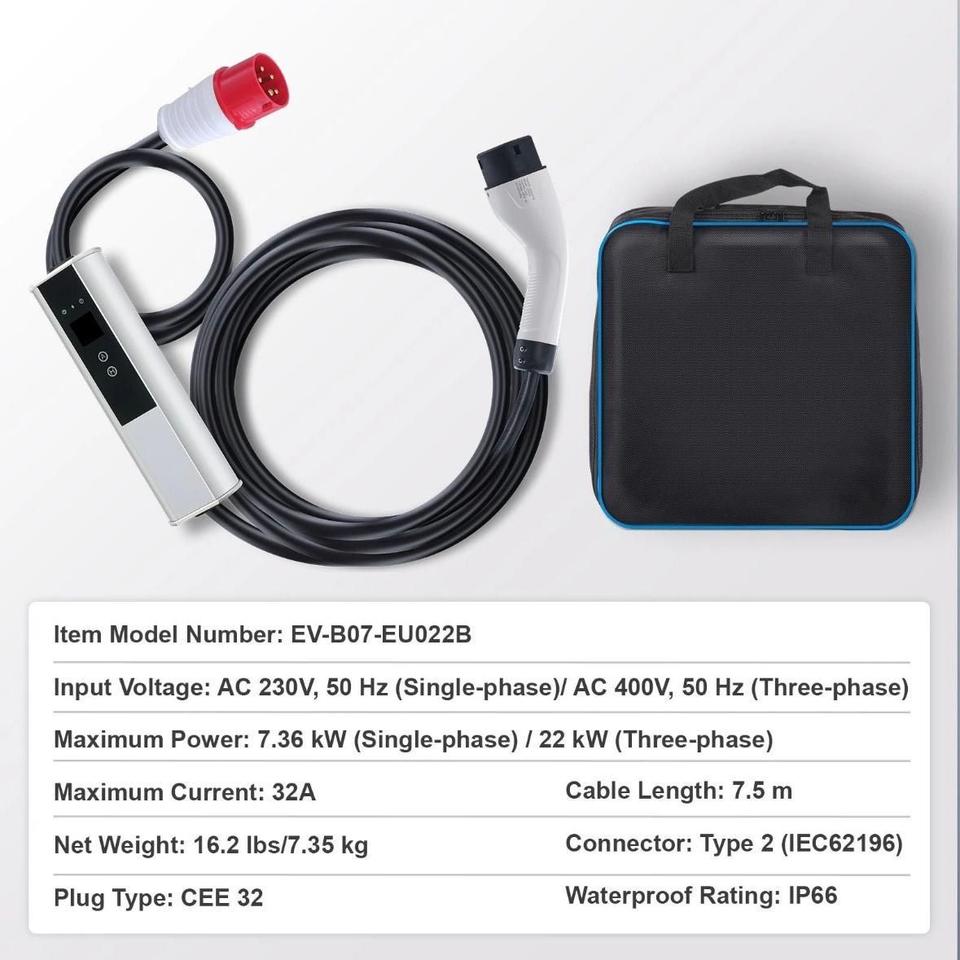 Typ 2 EV Ladegerät 32A 7,36kW CEE 7,5m